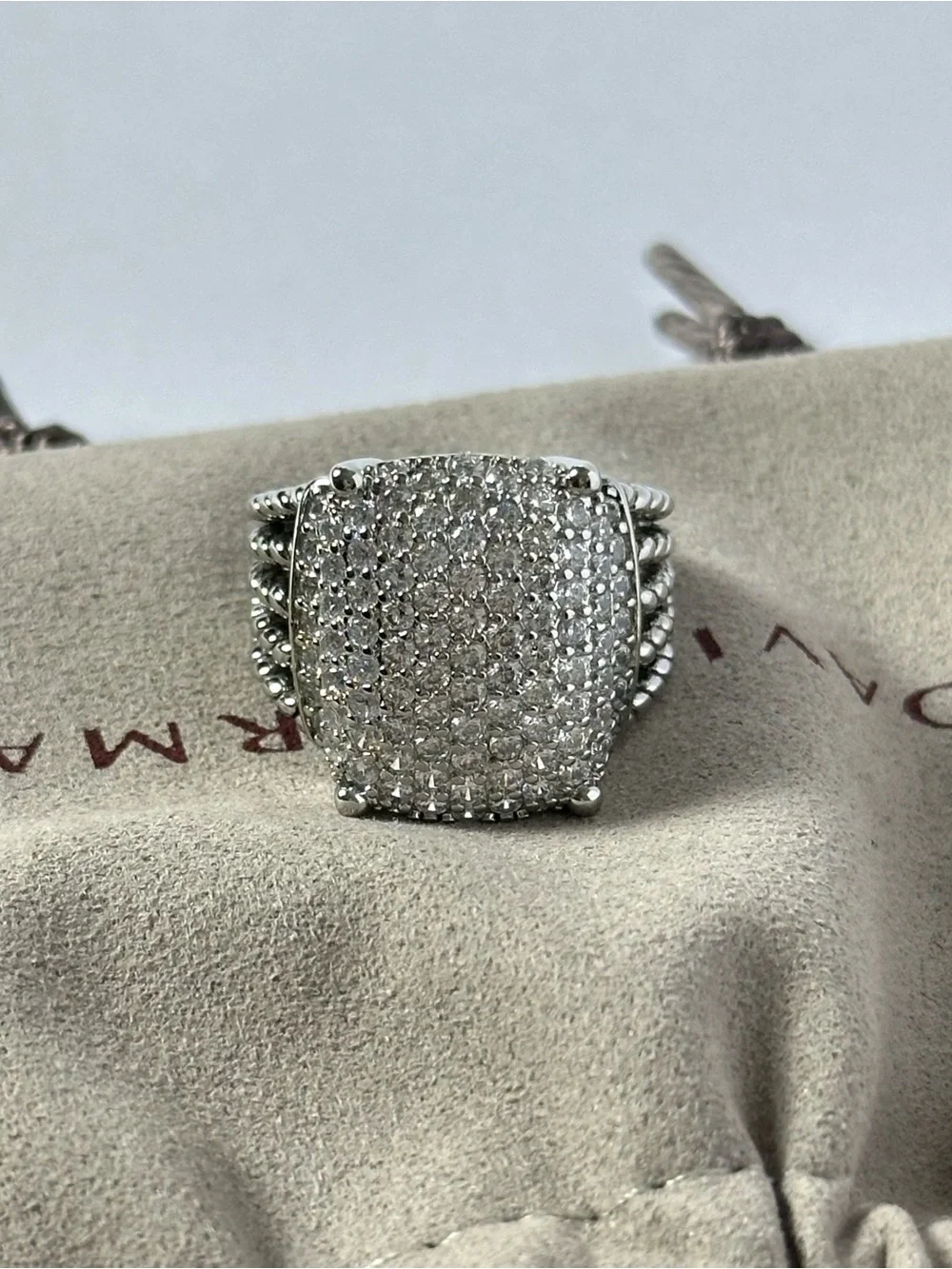 David Yurman Wheaton Sterling Silver Pave Center Dome Ring Size 8